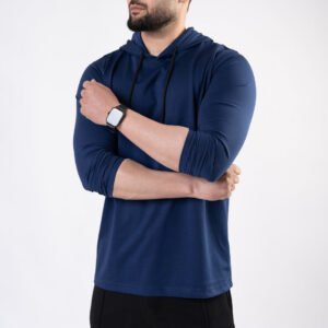 Plain Navy Hooded Full Sleeves T-Shirt